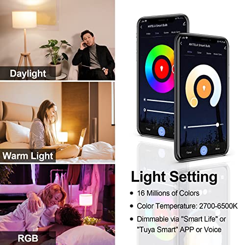 antela ampoule connectée wifi e27 a65 12w 1320lm led intelligente rgb+cct 2700k 6500k compatible avec alexa, google home, commande vocale, 2 pcs