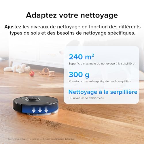 roborock q7 max+ robot aspirateur et vadrouille avec station d'accueil auto vide pure,nettoyage mains libres jusqu'à 7semaines, 4200pa,zones no mop&no go,180mins d'autonomie,contrôle app/alexa,noir
