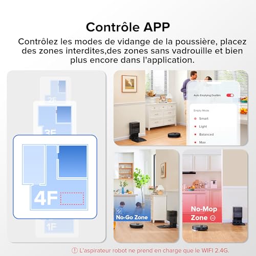 roborock q7 max+ robot aspirateur et vadrouille avec station d'accueil auto vide pure,nettoyage mains libres jusqu'à 7semaines, 4200pa,zones no mop&no go,180mins d'autonomie,contrôle app/alexa,noir