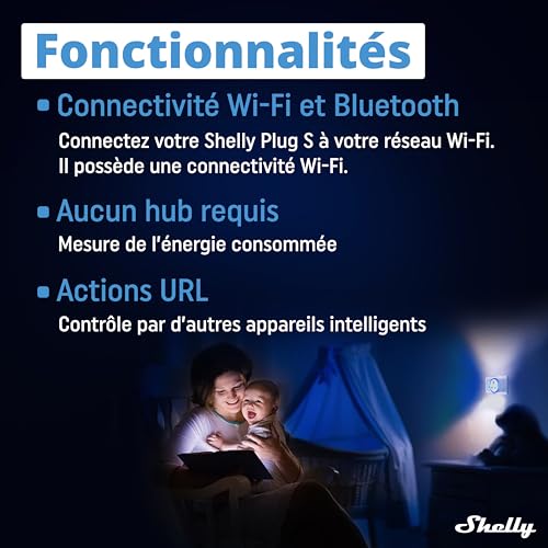shelly plus plug s blanc | prise connectée wi fi programmable 12a | 2500 w | horaires & minuteur | compteur de consommation | télécomande | alexa & google home | app ios, android