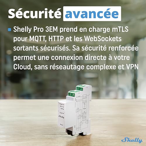 shelly pro 3em compteur électrique triphasé connecté 120a, lan, wi fi & bluetooth, compteur d'énergie photovoltaïque, montage sur rail din, 4 fils, modbus, app ios android
