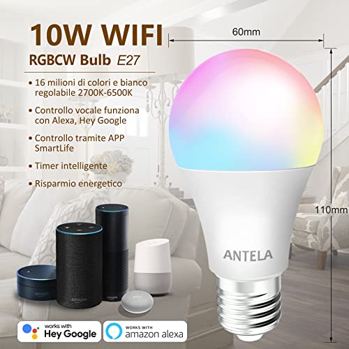 antela ampoule connectée wifi e27 led multicouleurs rgb + cct 2700k 6500k, compatible avec alexa/google home, ampoule intelligente pas besoin de hub, 4 pcs