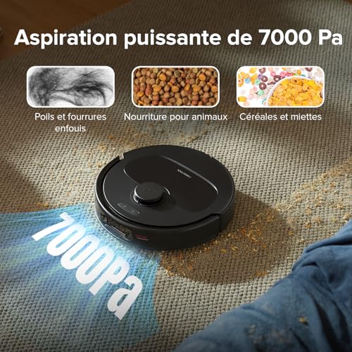 roborock qrevo s set aspirateur robot hyperforce 7000pa avec brosse anti enchevêtrements en caoutchouc, aspirateur laveur 200 tr/min double serpillière rotative relevable 10mm, multi station