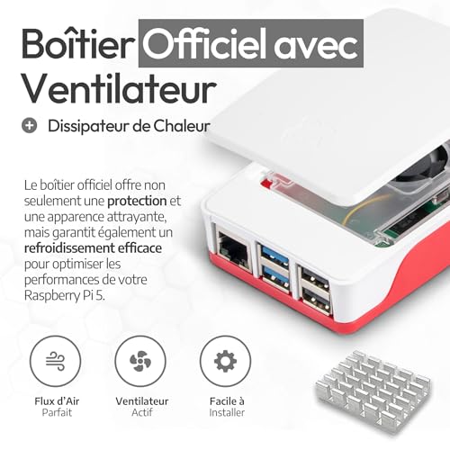 raspberry pi 5 8 go starter set | microsd de 128 go | alimentation usb c 27 w | boîtier avec ventilateur | 4k câble micro hdmi 1 m | dissipateur de chaleur | raspberry pi 5 8 go