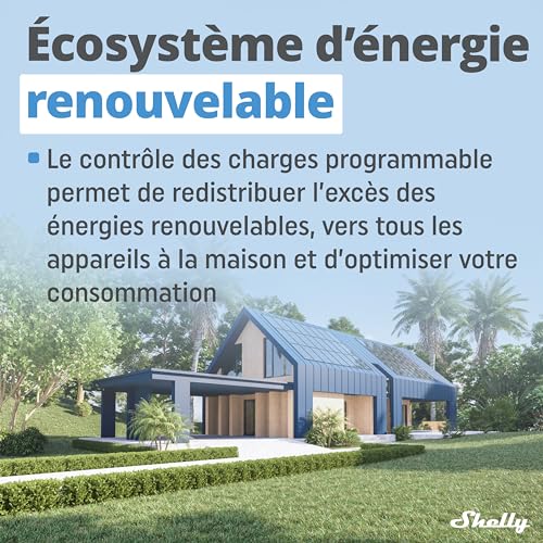 shelly pro em 50a | compteur électrique monophasé | sortie à impulsions | 2 canaux | lan, wi fi & bluetooth | commande contacteurs | compatible alexa & google home | app ios android