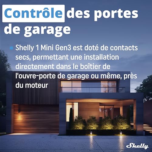 shelly 1 mini gen3 mini relais interrupteur sans fil, contacts secs, wi fi & bluetooth, 1 canal 8a, commande portail, lumières, alexa & google home, app ios android, sans hub (lot de 2)