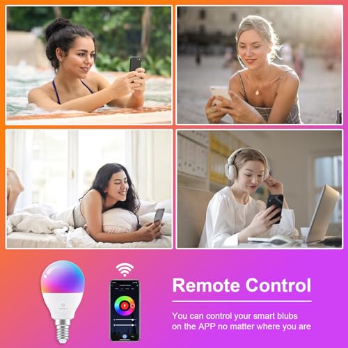 antela ampoule connectée wifi g45 e14 4.5w ampoule led intelligente rgb+cct 2700k 6500k compatible avec alexa, google home, télécommande, commande vocale, 4 pcs