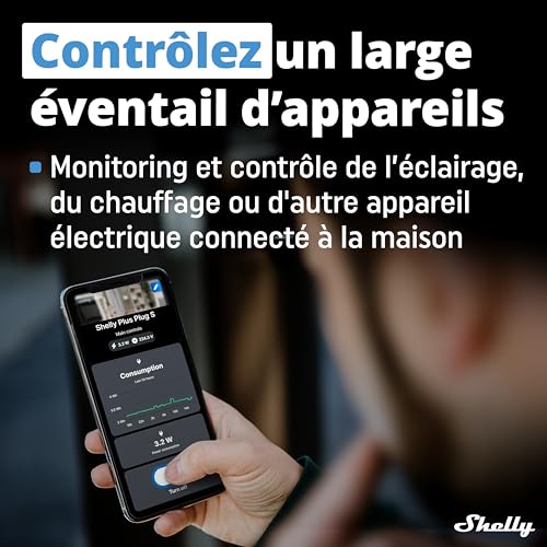 shelly plus plug s blanc | prise connectée wi fi programmable 12a | 2500 w | horaires & minuteur | compteur de consommation | télécomande | alexa & google home | app ios, android
