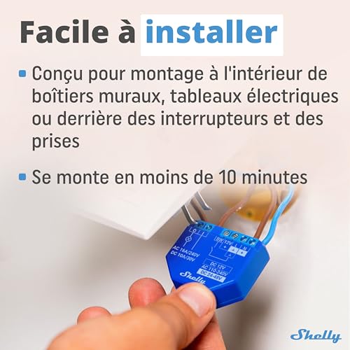 shelly plus 1 relais interrupteur connecté 16a, wi fi & bluetooth, contacts secs, commande à distance porte de garage, éclairage, alexa & google home, app ios android, aucun hub requis
