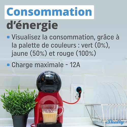 shelly plus plug s blanc | prise connectée wi fi programmable 12a | 2500 w | horaires & minuteur | compteur de consommation | télécomande | alexa & google home | app ios, android