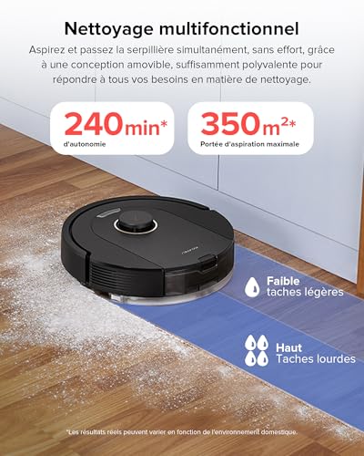 roborock q5 pro+ aspirateur robot avce base, duoroller, vidage automatique, 5500pa, 2.5l sac à poussière, 180ml réservoir, robot aspirateur sans fil, navigation lidar precisense, app noir