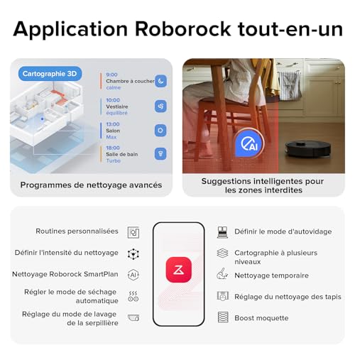 roborock qrevo s set aspirateur robot hyperforce 7000pa avec brosse anti enchevêtrements en caoutchouc, aspirateur laveur 200 tr/min double serpillière rotative relevable 10mm, multi station