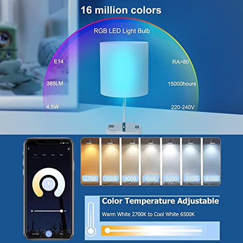 antela ampoule connectée wifi led e14 ampoule intelligente compatible avec alexa et google home, télécommande, commande vocale, couleur dimmable, aucun concentrateur requis, 2 pcs
