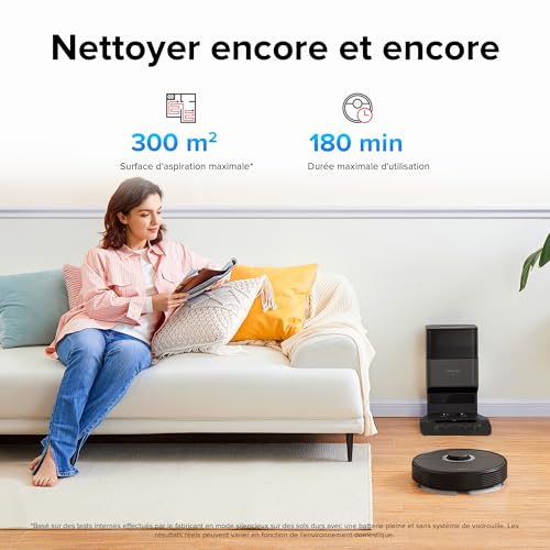 roborock q7 max+ robot aspirateur et vadrouille avec station d'accueil auto vide pure,nettoyage mains libres jusqu'à 7semaines, 4200pa,zones no mop&no go,180mins d'autonomie,contrôle app/alexa,noir