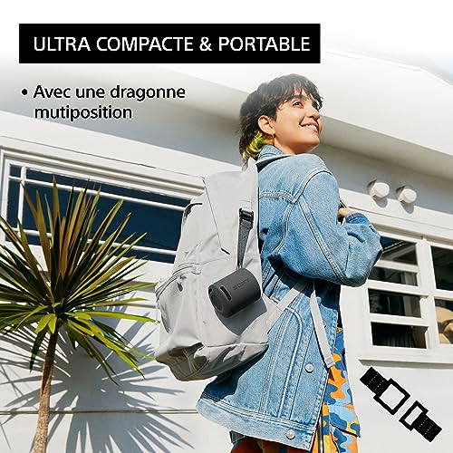 sony srs xb100 enceinte sans fil bluetooth, portable, légère, compacte, durable, ip67, étanche à l'eau et à la poussière, batterie 16h, dragonne polyvalente, appels mains libres, noir