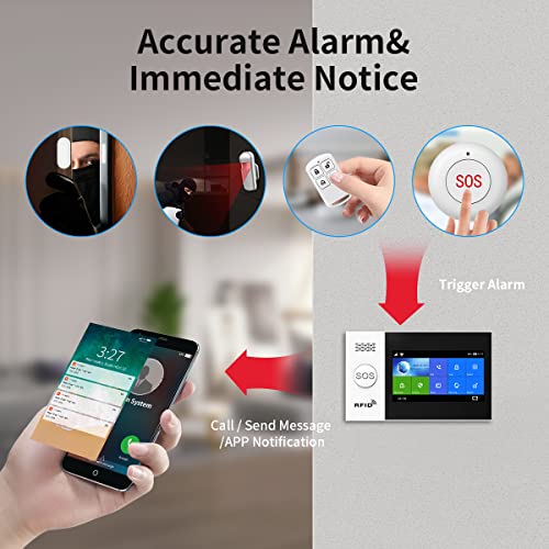 système d'alarme domestique sans fil, système de sécurité wi fi avec écran fulltouch sans fil de 4,3" fonctionne avec alexa et google pour la maison, appartement