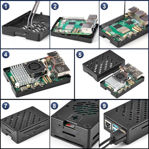 rastech raspberry pi 5 8go kit 64go edition avec active cooler,alimentation 27w 5.1v5a usb c,pi5 8go board,kit lecteur de carte 64go,boîtier pi 5,double 4k câbles de micro hd out,manuel d'utilisation