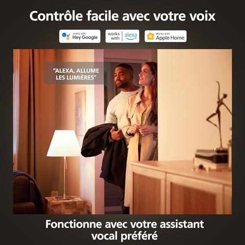 philips hue white ambiance, lot de 3 ampoules connectée gu10, lumière blanche réglable de chaud à froid, compatible bluetooth, contrôle vocal avec alexa, apple home et google assistant