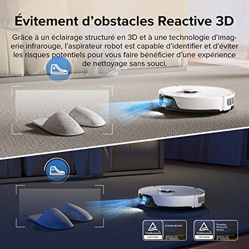 roborock s8 aspirateur robot laveur 6000pa brosse double avec Évitement d'obstacles par lumière structurée 3d, wifi/alexa/app, pour le idéal nettoyage des tapis & des cheveux (mise à niveau du s7)