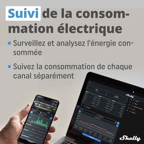 shelly plus 2pm interrupteur volet roulant connecté, 2 canaux 16a, wi fi & bluetooth, compteur de consommation d'énergie, alexa & google home, app ios android (lot de 2)