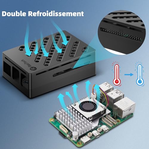 rastech raspberry pi 5 8go kit 64go edition avec active cooler,alimentation 27w 5.1v5a usb c,pi5 8go board,kit lecteur de carte 64go,boîtier pi 5,double 4k câbles de micro hd out,manuel d'utilisation