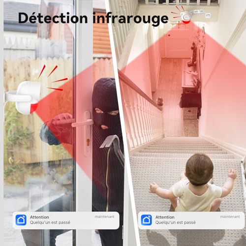 cpvan alarme maison sans fil, 2.4ghz wifi pir détecteur de mouvement avec alertes app,9 pièces pir alarme hôte,6 capteurs de porte/fenêtre,2 télécommandes