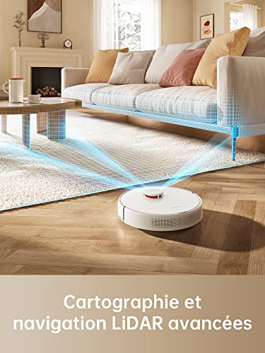 dreame d9 max aspirateur robot laveur 2 en 1, navigation lds intelligente laser 4 000pa, cartes pour sols multiples, pour les sols,tapis, poils d'animaux, wifi/alexa/app contrôle, blanc