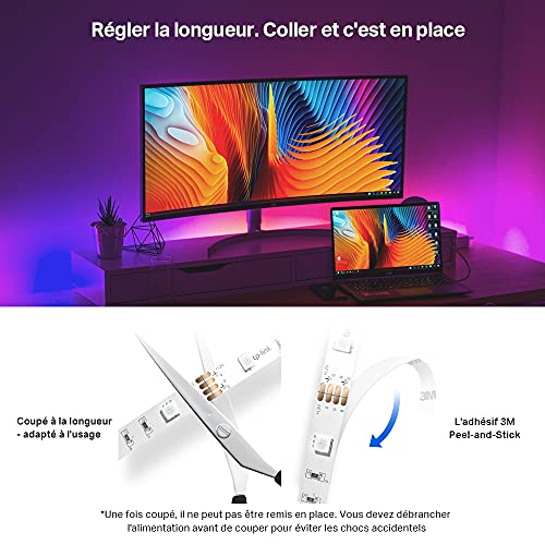 tapo ruban led connecté wifi rgb 5m, bande led chambre multicolore, haute luminosité et durable, contrôle via wifi app, commande vocale, compatible avec alexa et google home, tapo l900 5