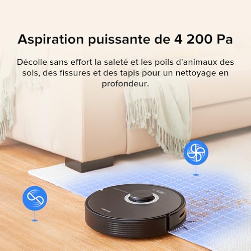 roborock q7 max+ robot aspirateur et vadrouille avec station d'accueil auto vide pure,nettoyage mains libres jusqu'à 7semaines, 4200pa,zones no mop&no go,180mins d'autonomie,contrôle app/alexa,noir