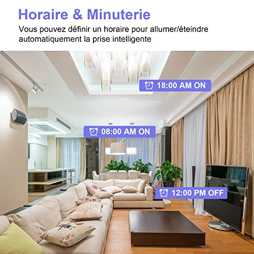 antela prise connectée alexa française 16a 3680w mesure de consommation Électrique type e, prise intelligente avec google home,smart life app contrôle, horaires et minuterie, 4pcs blanc