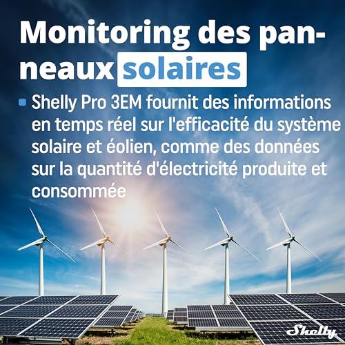 shelly pro 3em compteur électrique triphasé connecté 120a, lan, wi fi & bluetooth, compteur d'énergie photovoltaïque, montage sur rail din, 4 fils, modbus, app ios android