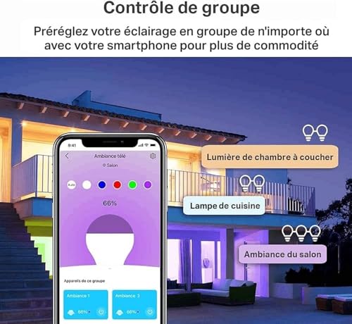 tapo ampoule connectée wifi, ampoule led e27 multicolore 2500k 6500k, dimmable 8.7 w 806lm, compatible avec alexa et google home, commande vocale, economie d'énergie, tapo l530e(2 pack)