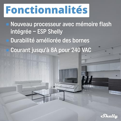shelly 1pm mini gen3 micromodule relais interrupteur connecté wi fi & bluetooth, compteur de consommation, commande à distance, 1 canal 8a, alexa & google home, app ios, android (lot de 2)