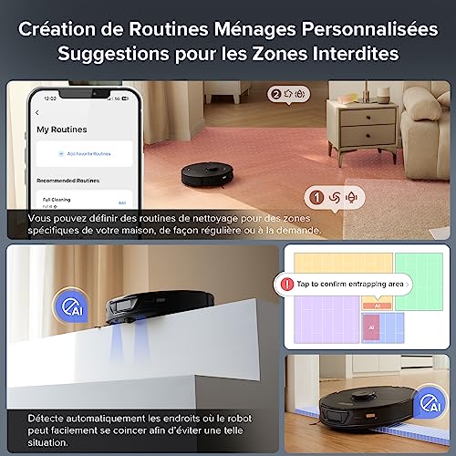 roborock s7 max ultra robot aspirateur laveur avec station 5500pa, lavage/séchage/remplissage automatique avec Évitement actif d'obstacles/commande vocale/app noir