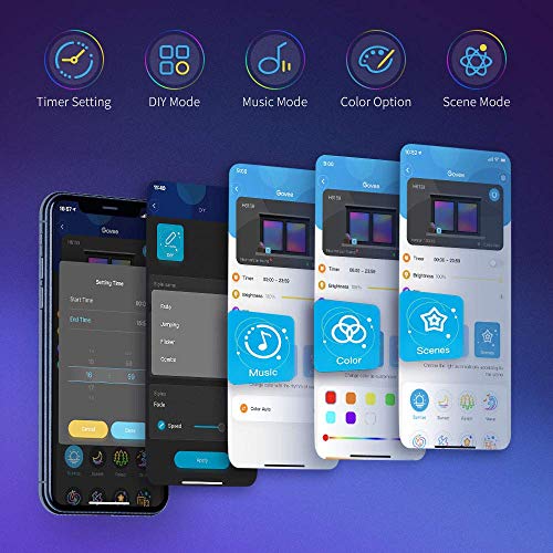 govee ruban led 5m, wifi bande led rgb multicolore, app contrôle, mode musique, led chambre compatible avec alexa et google home, décor pour maison cuisine salon fête