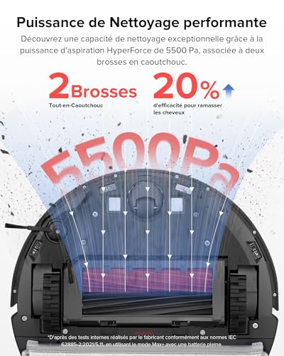 roborock q5 pro+ aspirateur robot avce base, duoroller, vidage automatique, 5500pa, 2.5l sac à poussière, 180ml réservoir, robot aspirateur sans fil, navigation lidar precisense, app noir