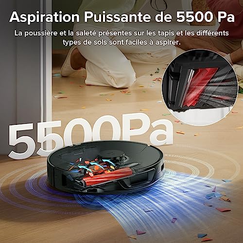 roborock s7 max ultra robot aspirateur laveur avec station 5500pa, lavage/séchage/remplissage automatique avec Évitement actif d'obstacles/commande vocale/app noir