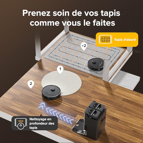 roborock qrevo s set aspirateur robot hyperforce 7000pa avec brosse anti enchevêtrements en caoutchouc, aspirateur laveur 200 tr/min double serpillière rotative relevable 10mm, multi station