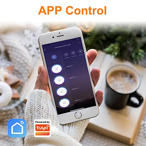 antela multiprise connectée wifi 16a prise intelligente 4 prises 2 usb/1 type c, mesure de consommation Électrique, compatible avec alexa/google home, contrôle app/vocal, fonction de temps, 1,8m