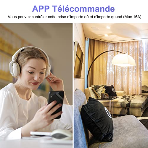 antela prise connectée alexa française 16a 3680w mesure de consommation Électrique type e, prise intelligente avec google home,smart life app contrôle, horaires et minuterie, 4pcs blanc