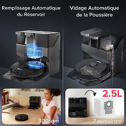 roborock s7 max ultra robot aspirateur laveur avec station 5500pa, lavage/séchage/remplissage automatique avec Évitement actif d'obstacles/commande vocale/app noir