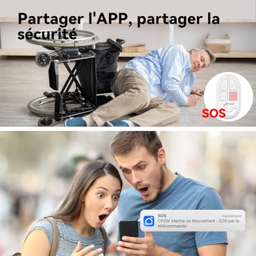 cpvan alarme maison sans fil, 2.4ghz wifi pir détecteur de mouvement avec alertes app,9 pièces pir alarme hôte,6 capteurs de porte/fenêtre,2 télécommandes