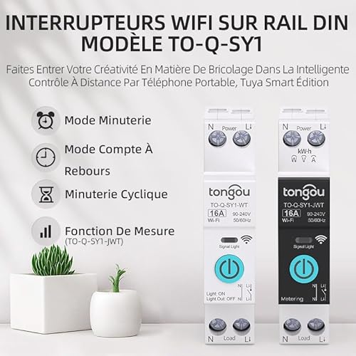 interrupteur connecté,16a diy interrupteur intelligent compatible avec alexa,google assistant,tuya/smart life app contrôle à distance,commutateur wifi avec mesure,commande vocale et fonction de temps