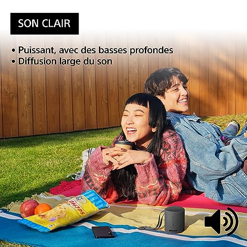 sony srs xb100 enceinte sans fil bluetooth, portable, légère, compacte, durable, ip67, étanche à l'eau et à la poussière, batterie 16h, dragonne polyvalente, appels mains libres, noir