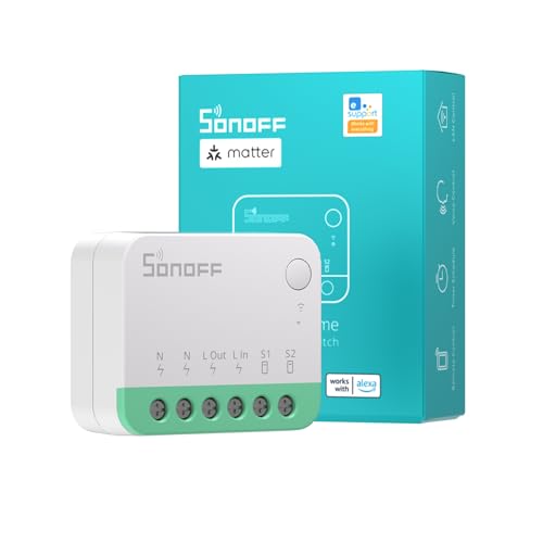 sonoff minir4m matter interrupteur intelligent, 2 way smart switch, interrupteur mural wifi, soutien au protocole matter, contrôle vocal, compatible avec alexa/google home/home assistant, 2400w/10a