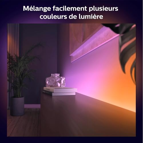 philips hue white & color ambiance indoor lightstrips+ 2m, v4, base connectique, compatible bluetooth, fonctionne avec alexa, google assistant et apple homekit