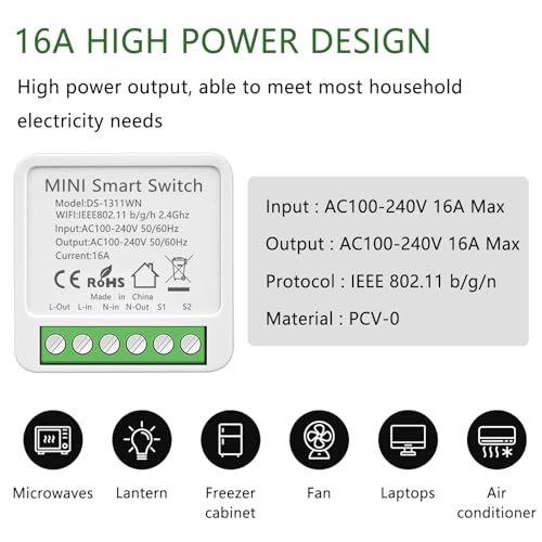 1pc interrupteur wifi, interrupteur connecté compatible avec alexa, alexa interrupteur lampe avec tuya smart life app, montage encastré dans le socle, 2 voies, conducteur neutre nécessaire