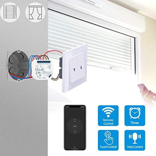 loratap 4 interrupteur module volet roulant connecté, commutateur rideau stores wifi, compatible avec alexa google home pour commande vocale, minuterie intelligent moteur mural
