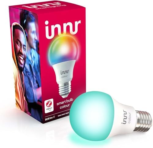 innr ampoule connectée zigbee e27, fonctionne avec hue* et alexa (pont requis), blanc et couleur, ampoule rgb, led lampe, intensité variable, 806 lumens 1 pack