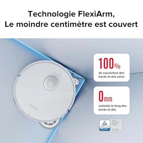 roborock qrevo curv robot aspirateur laveur hyperforce de 18 500 pa, aspirateur robot avec système anti enchevêtrements taux d’enchevêtrement de 0%, flexiarm brosse & serpillièr lavage à 75°c